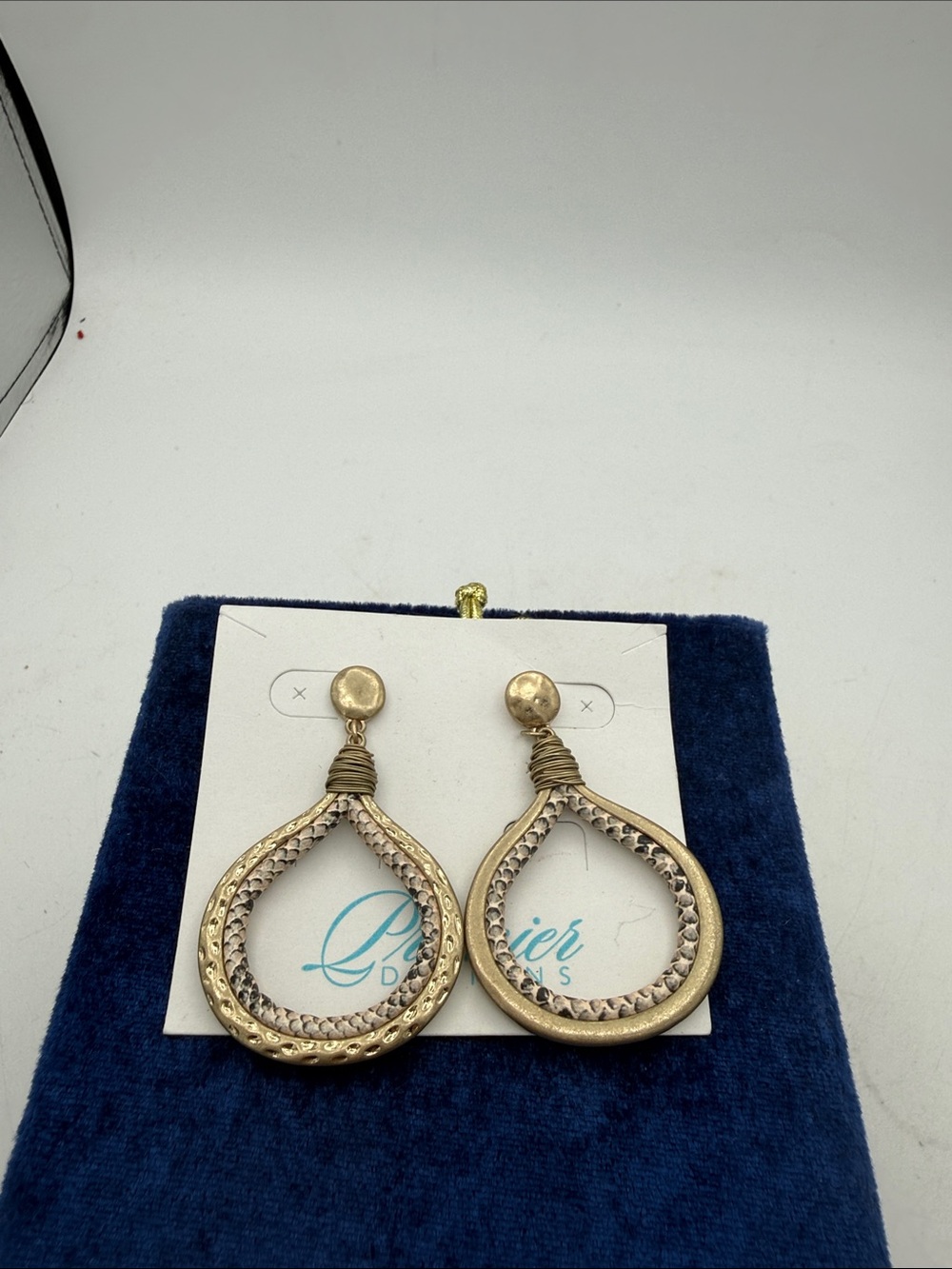 Premier Designs "River Valley" Gold Snakeskin Teardrop Dangle Earrings